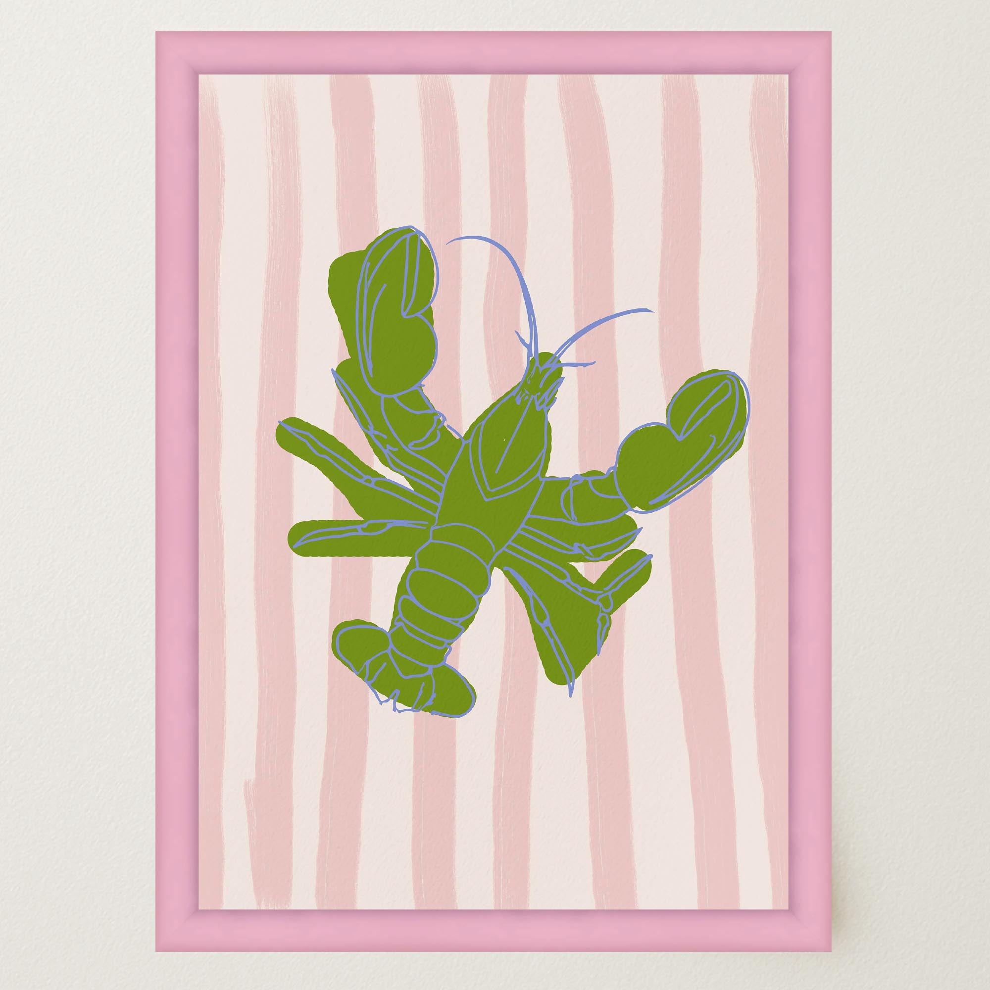 Pink & Green Stripe Lobster Stripe Wall Art Print-Skudaboo