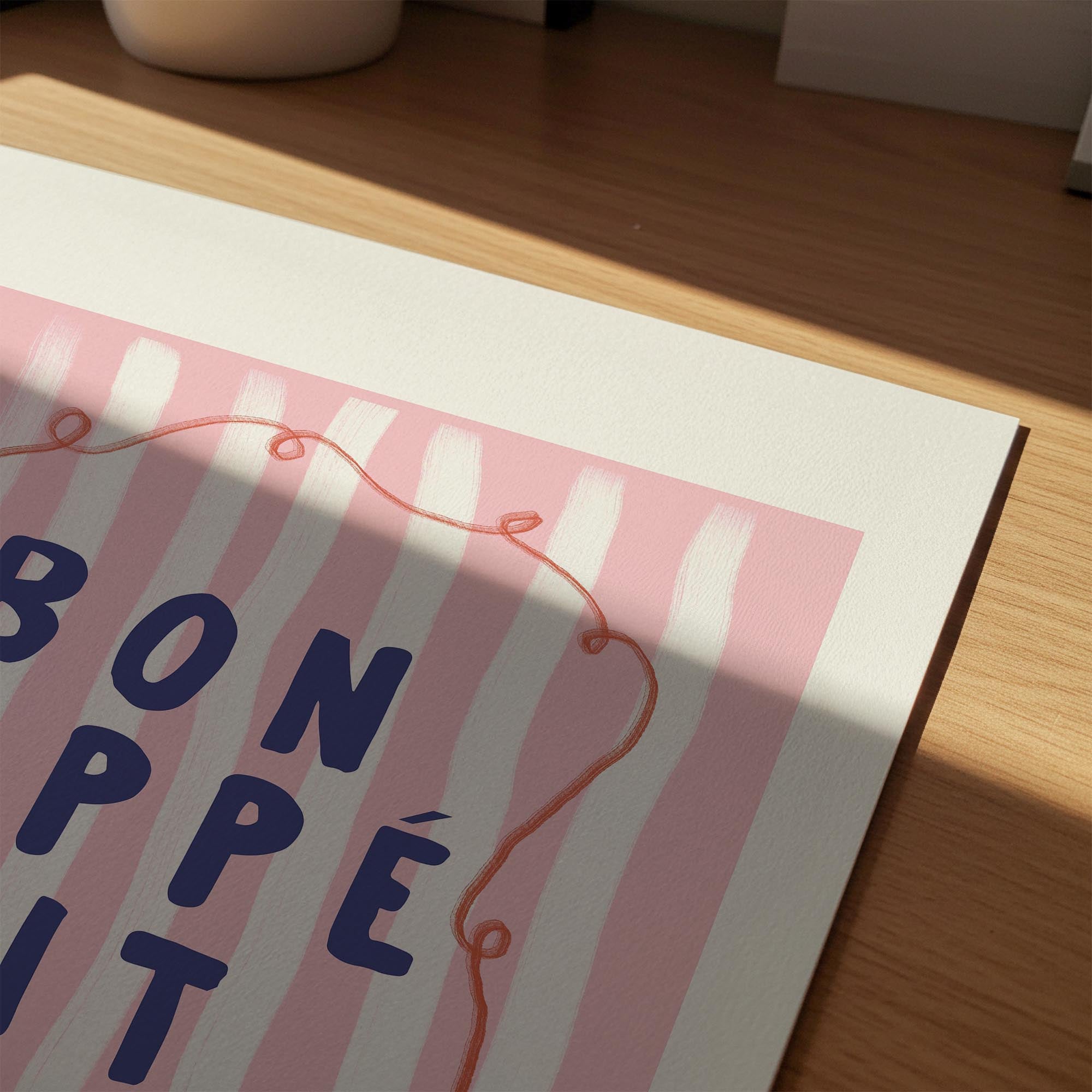 Pink Stripe Bon Appetit Typography Wall Art Print-Skudaboo