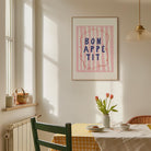 Pink Stripe Bon Appetit Typography Wall Art Print-Skudaboo