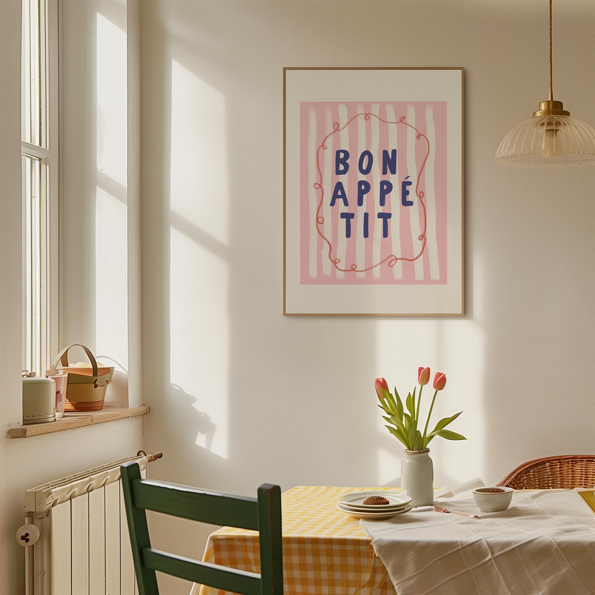 Pink Stripe Bon Appetit Typography Wall Art Print-Skudaboo