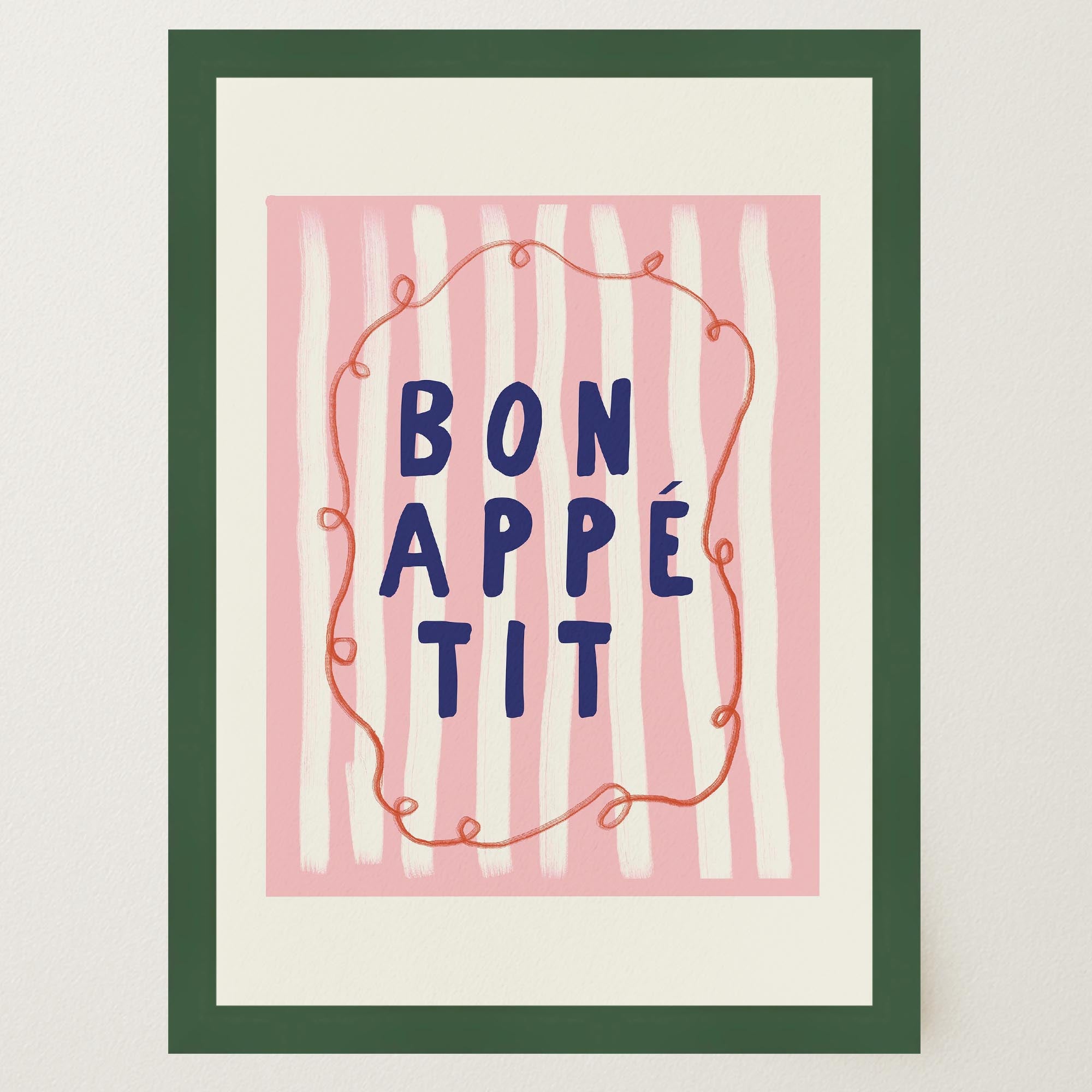 Pink Stripe Bon Appetit Typography Wall Art Print-Skudaboo