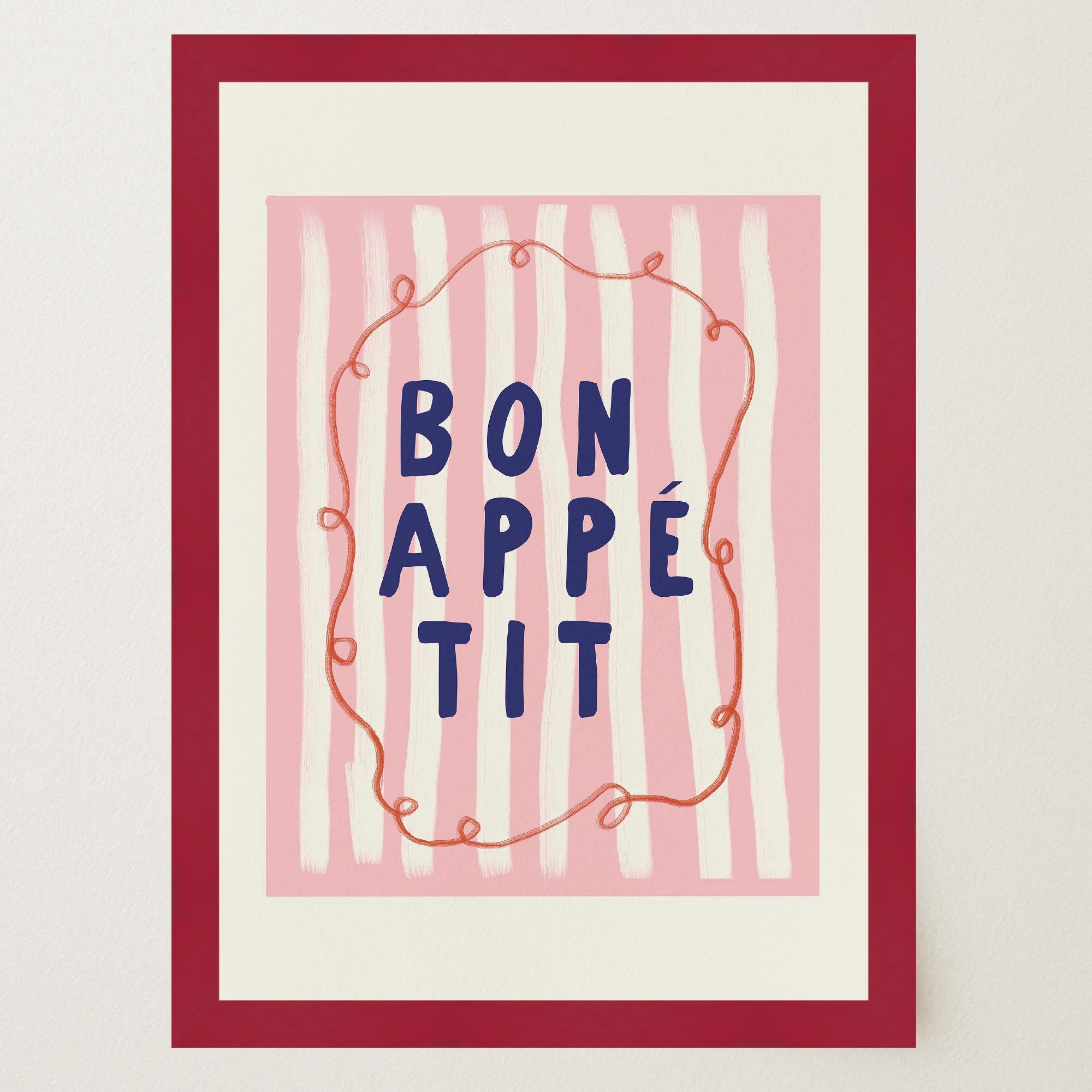 Pink Stripe Bon Appetit Typography Wall Art Print-Skudaboo