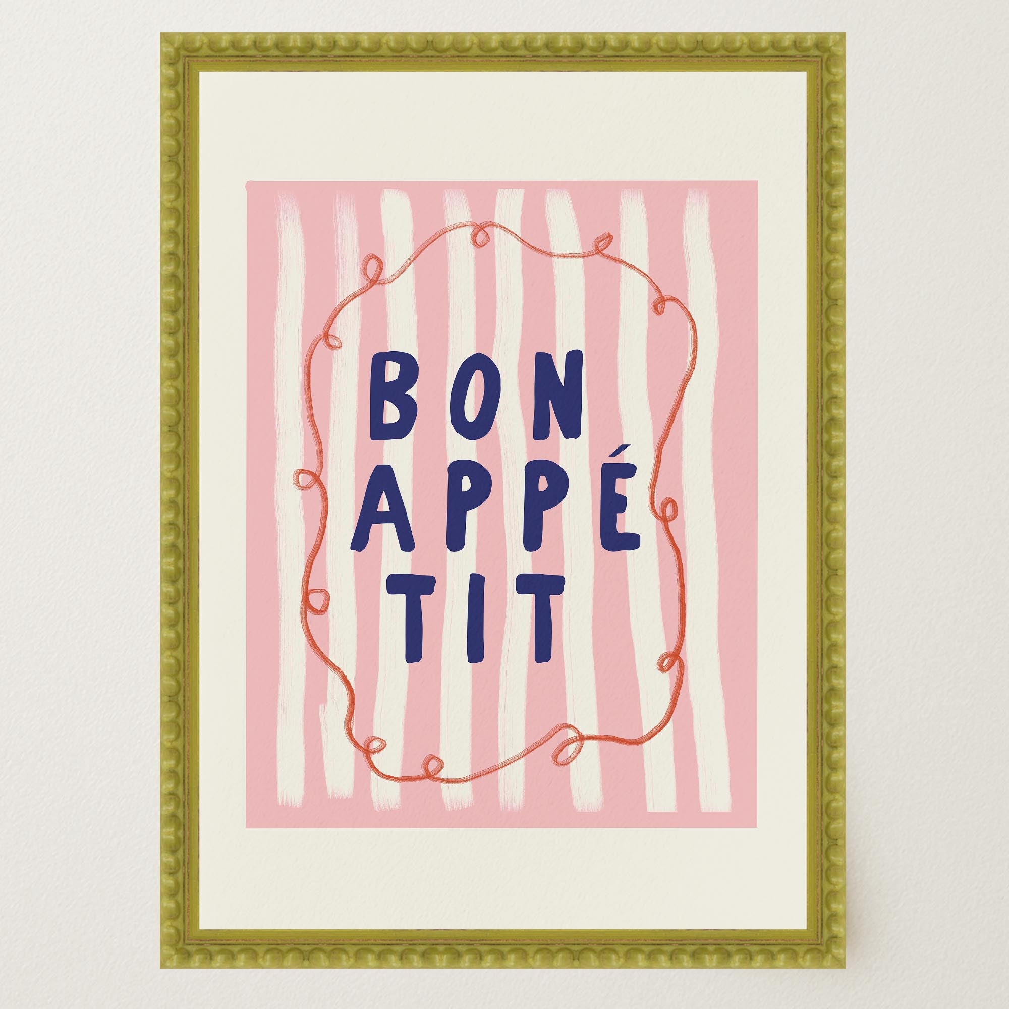 Pink Stripe Bon Appetit Typography Wall Art Print-Skudaboo