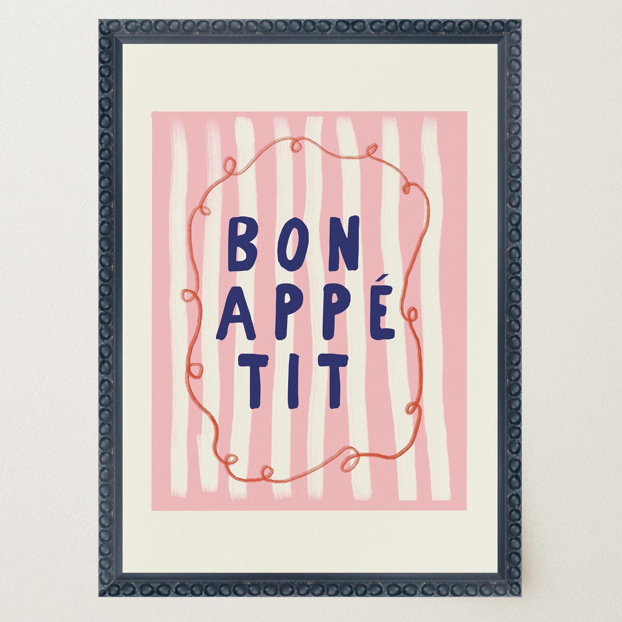Pink Stripe Bon Appetit Typography Wall Art Print-Skudaboo