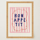 Pink Stripe Bon Appetit Typography Wall Art Print-Skudaboo