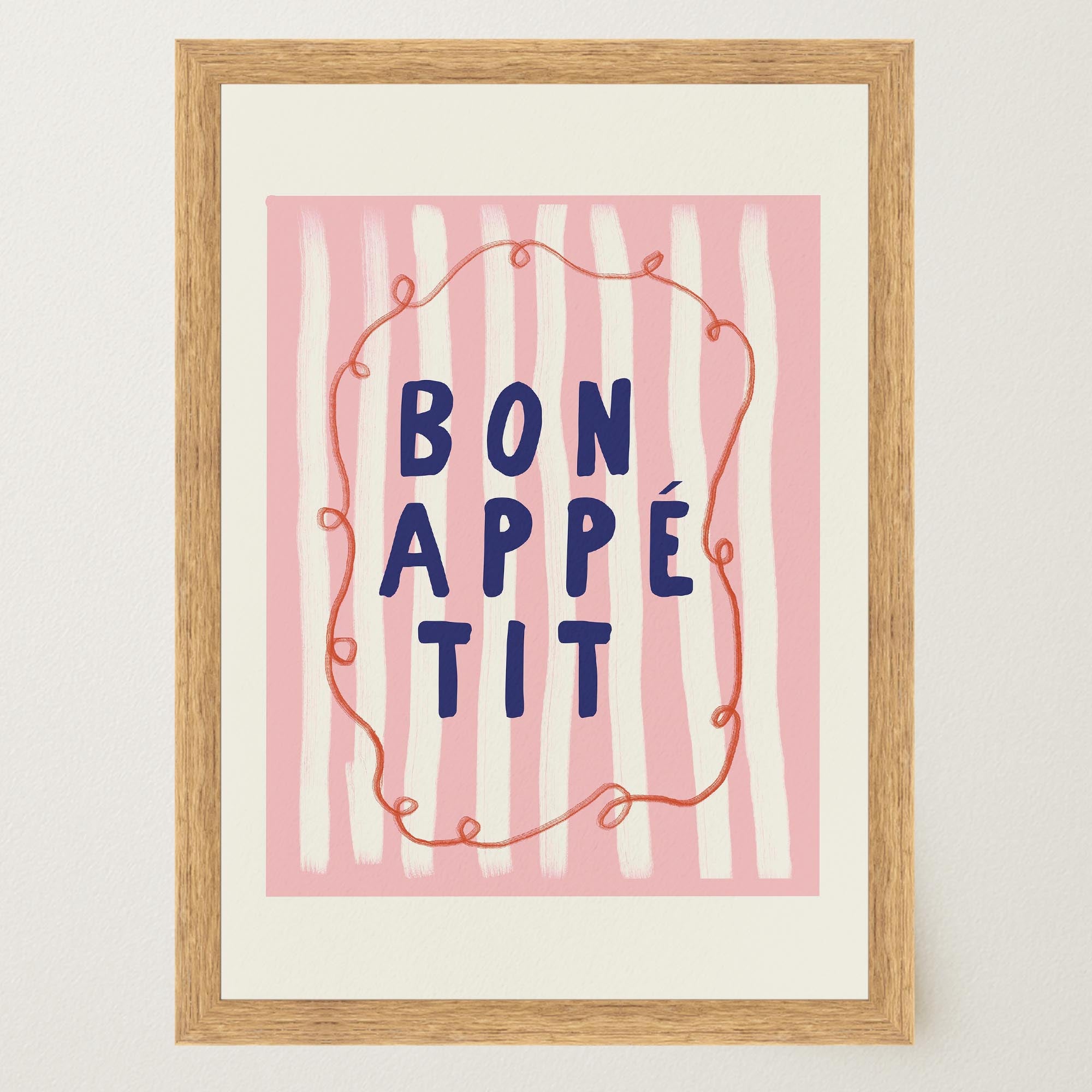 Pink Stripe Bon Appetit Typography Wall Art Print-Skudaboo