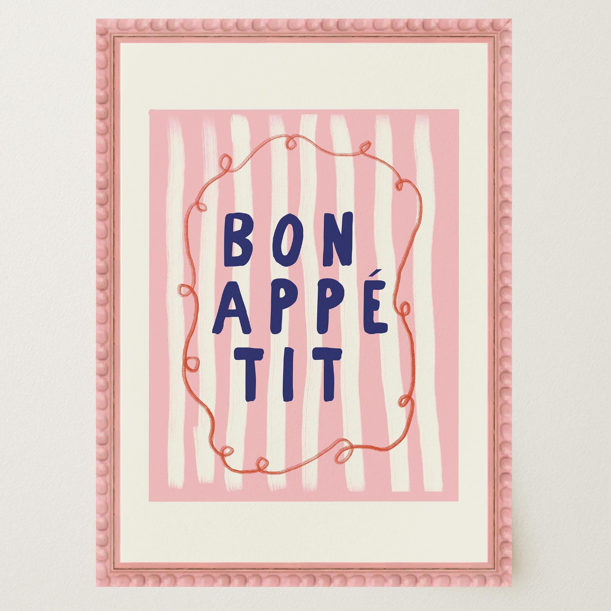 Pink Stripe Bon Appetit Typography Wall Art Print-Skudaboo