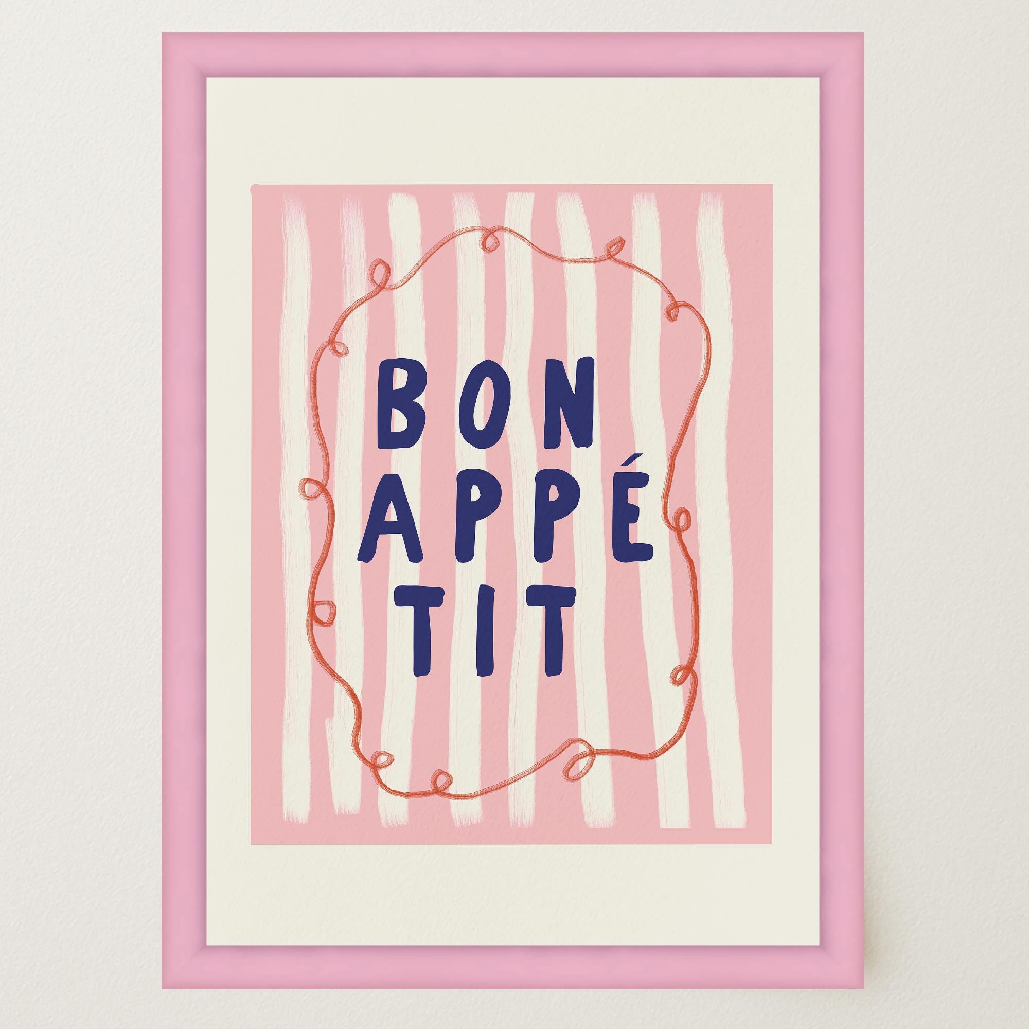 Pink Stripe Bon Appetit Typography Wall Art Print-Skudaboo