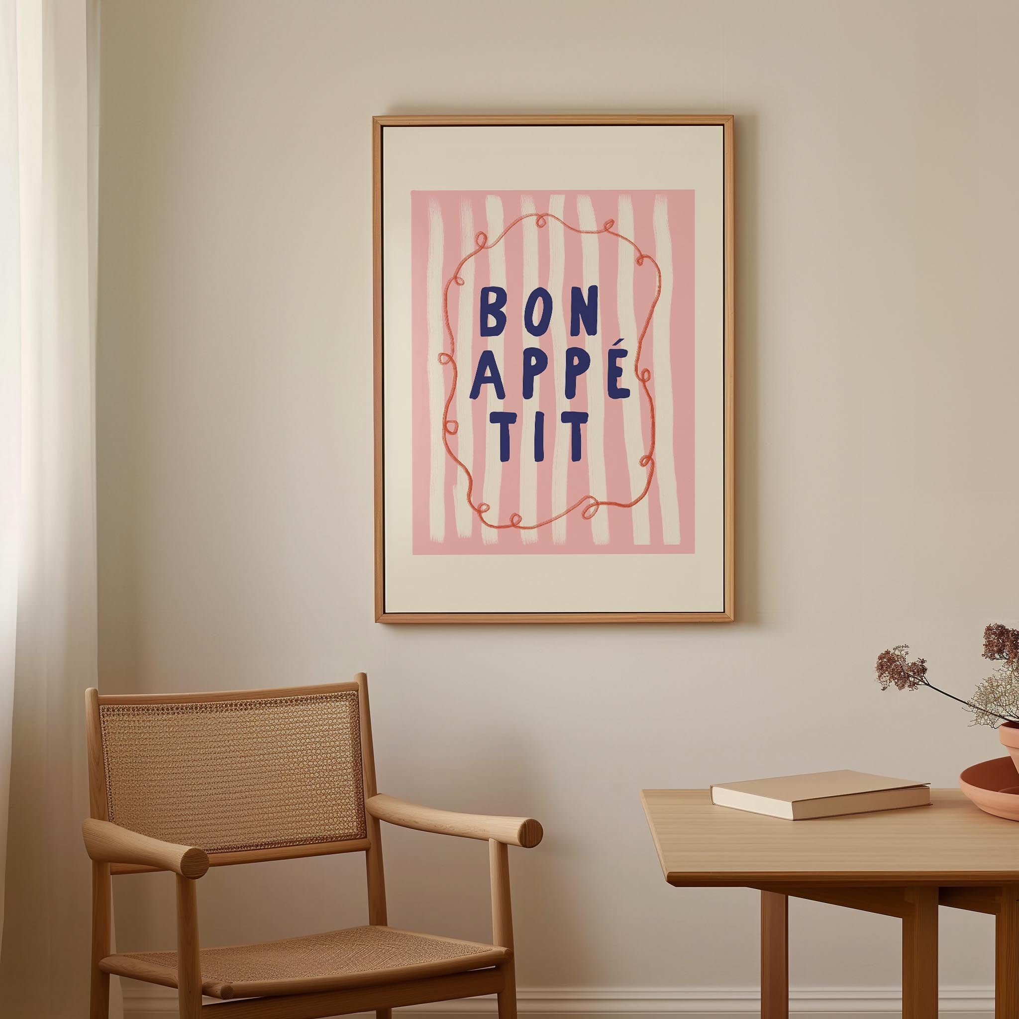 Pink Stripe Bon Appetit Typography Wall Art Print-Skudaboo