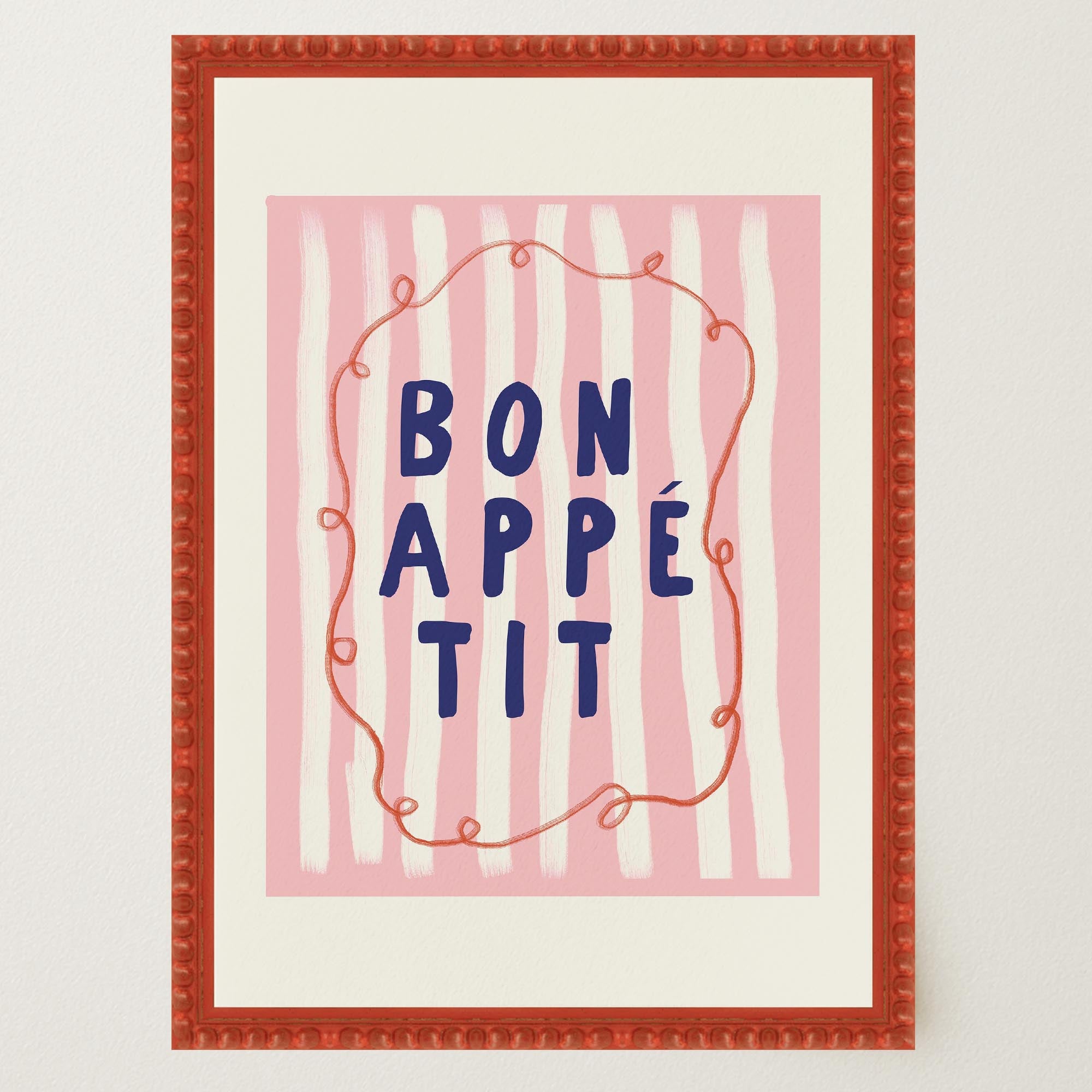 Pink Stripe Bon Appetit Typography Wall Art Print-Skudaboo