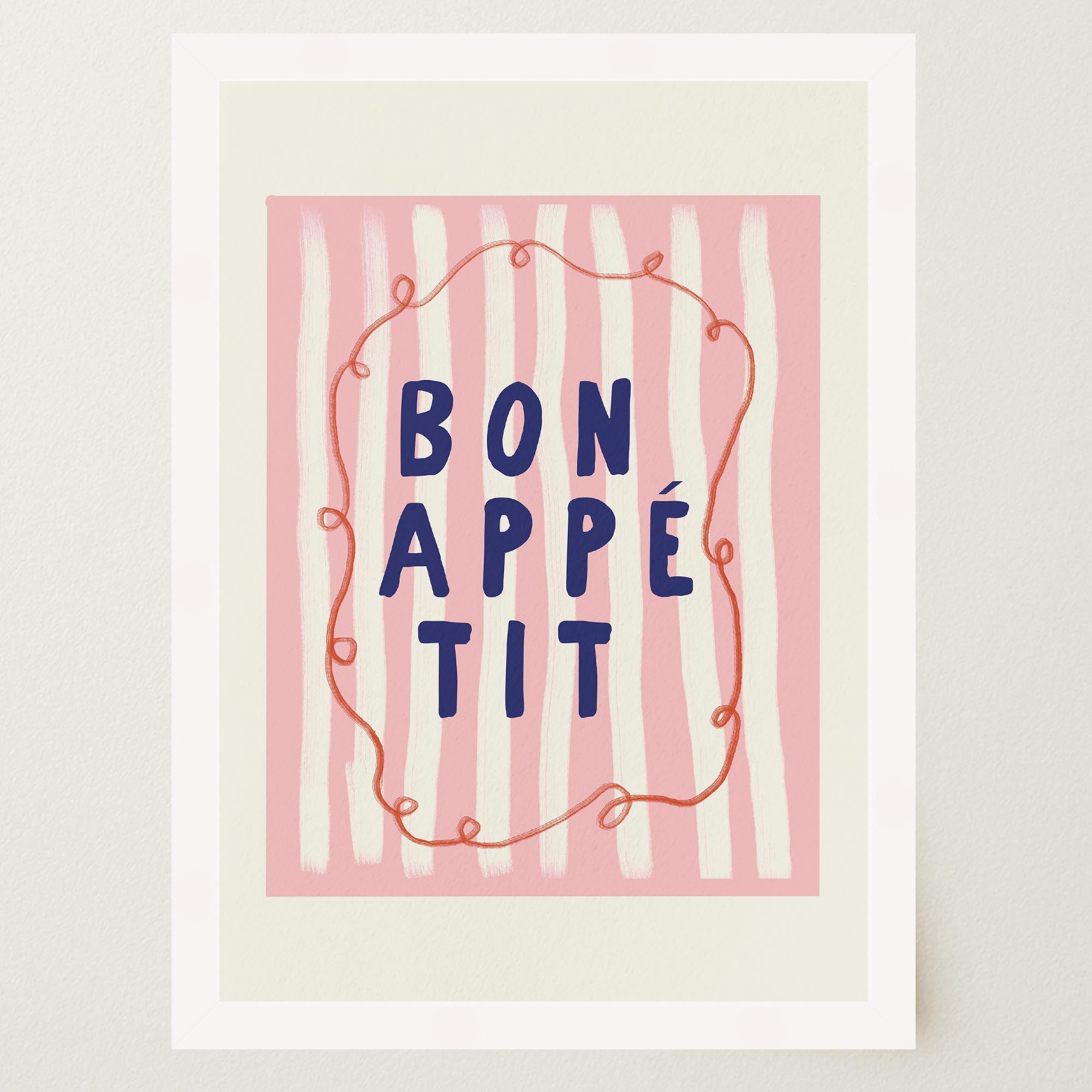 Pink Stripe Bon Appetit Typography Wall Art Print-Skudaboo