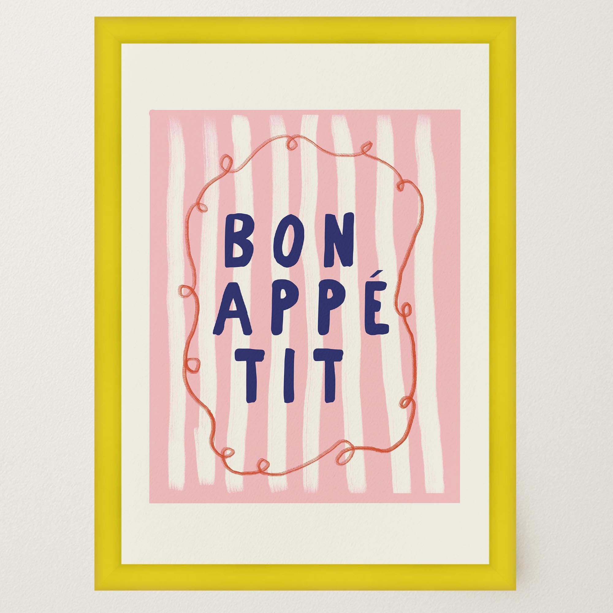 Pink Stripe Bon Appetit Typography Wall Art Print-Skudaboo