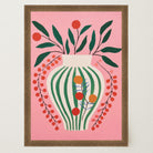 Pink & Green Floral Vase Botanical Illustration Wall Art Print-Skudaboo