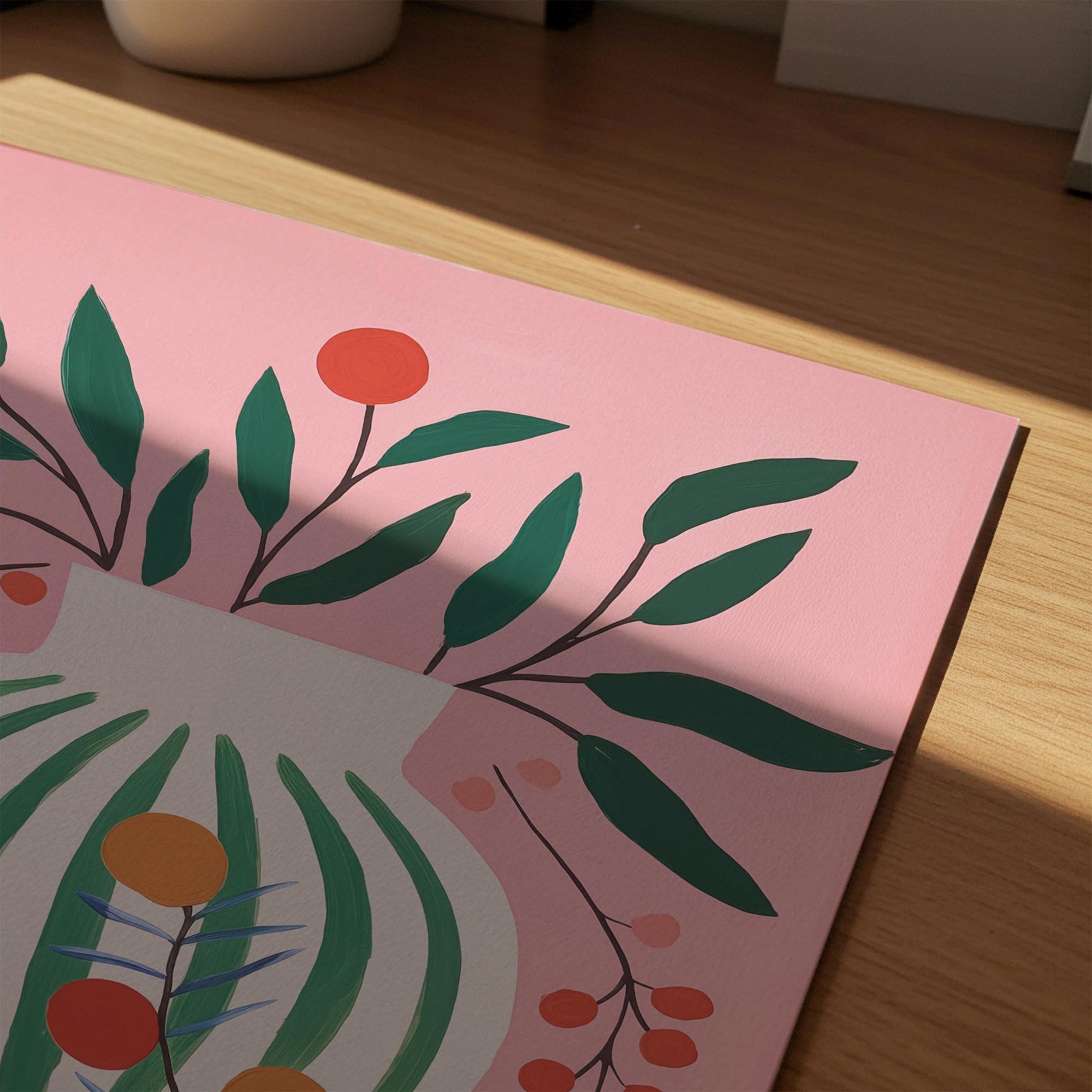 Pink & Green Floral Vase Botanical Illustration Wall Art Print-Skudaboo