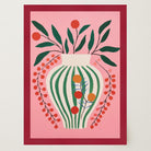 Pink & Green Floral Vase Botanical Illustration Wall Art Print-Skudaboo