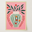 Pink & Green Floral Vase Botanical Illustration Wall Art Print-Skudaboo
