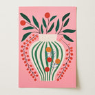 Pink & Green Floral Vase Botanical Illustration Wall Art Print-Skudaboo