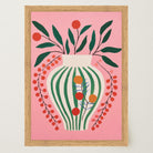 Pink & Green Floral Vase Botanical Illustration Wall Art Print-Skudaboo