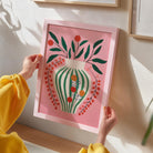 Pink & Green Floral Vase Botanical Illustration Wall Art Print-Skudaboo