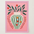 Pink & Green Floral Vase Botanical Illustration Wall Art Print-Skudaboo