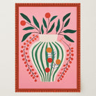 Pink & Green Floral Vase Botanical Illustration Wall Art Print-Skudaboo