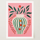 Pink & Green Floral Vase Botanical Illustration Wall Art Print-Skudaboo