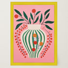Pink & Green Floral Vase Botanical Illustration Wall Art Print-Skudaboo