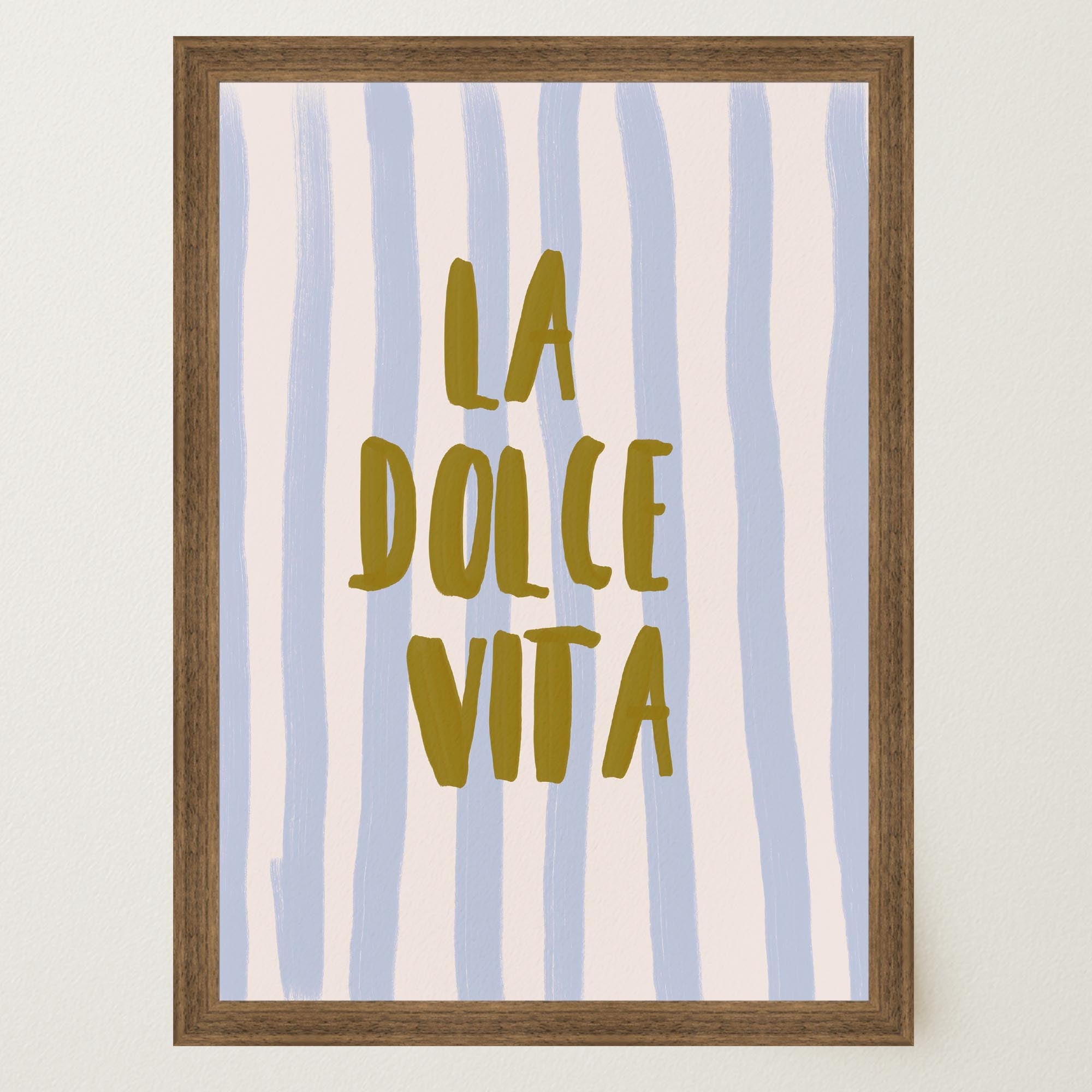 Blue Stripe La Dolce Vita Typography Wall Art Print-Skudaboo