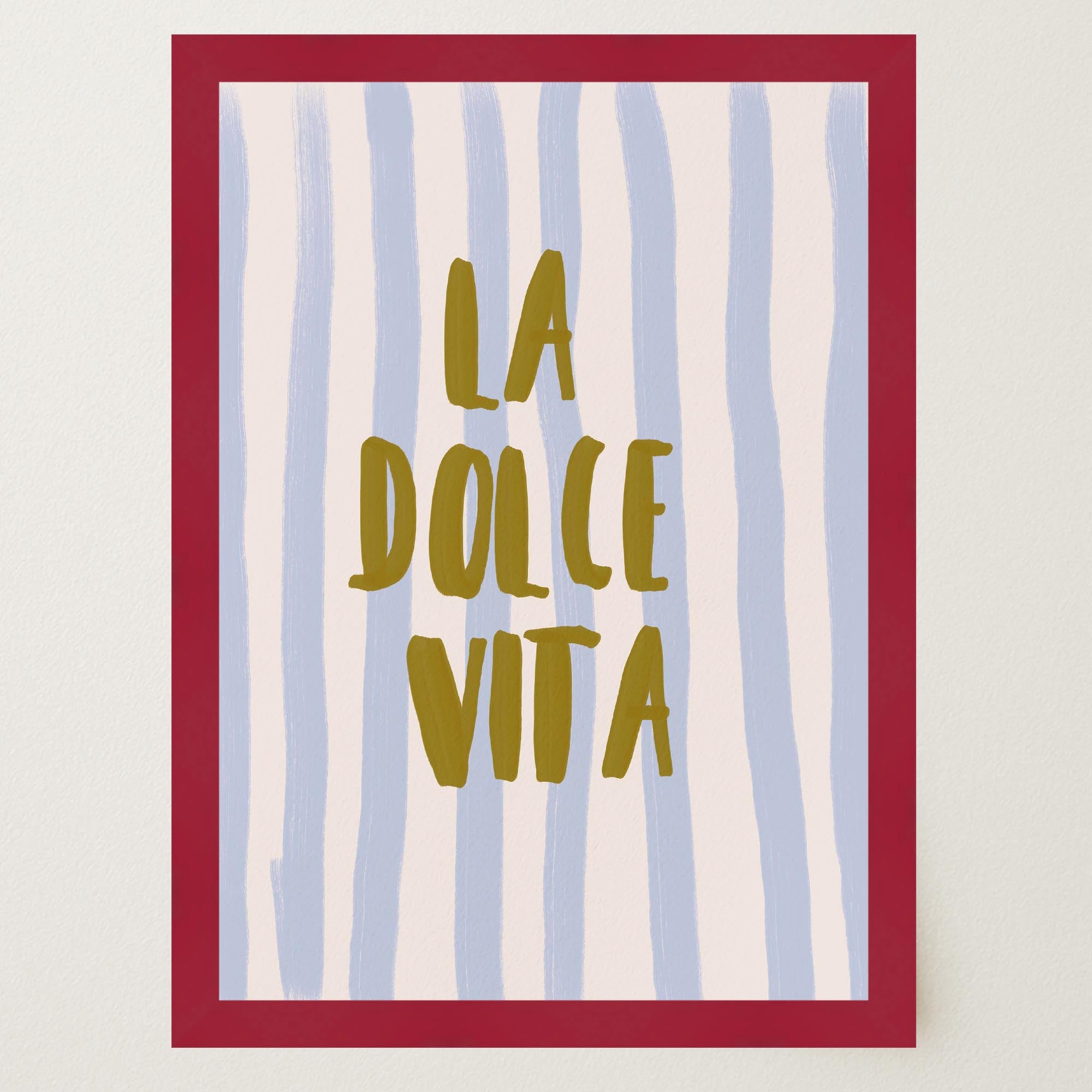 Blue Stripe La Dolce Vita Typography Wall Art Print-Skudaboo