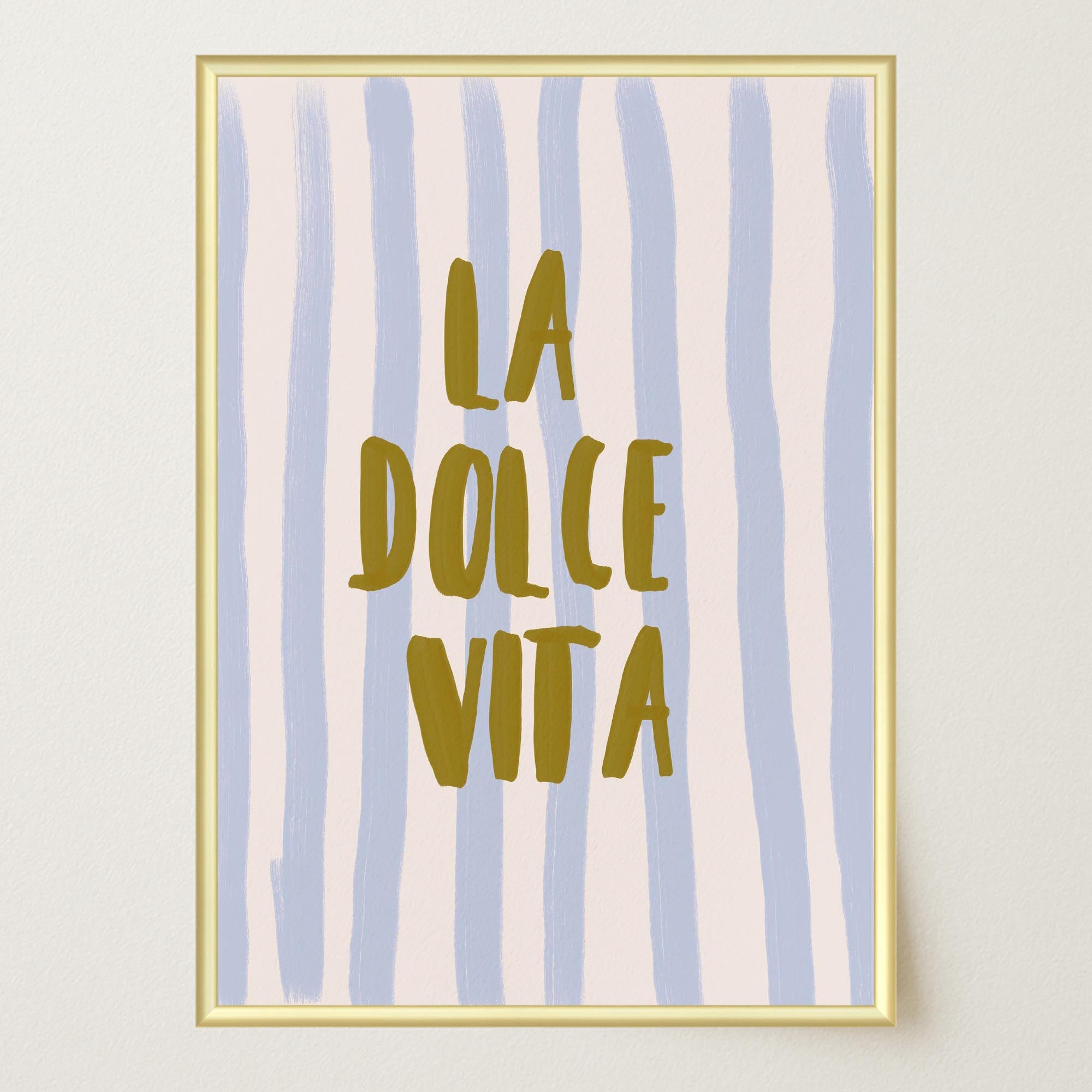 Blue Stripe La Dolce Vita Typography Wall Art Print-Skudaboo