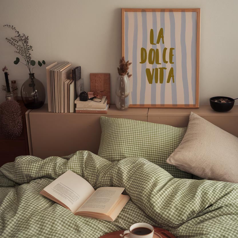 Blue Stripe La Dolce Vita Typography Wall Art Print-Skudaboo