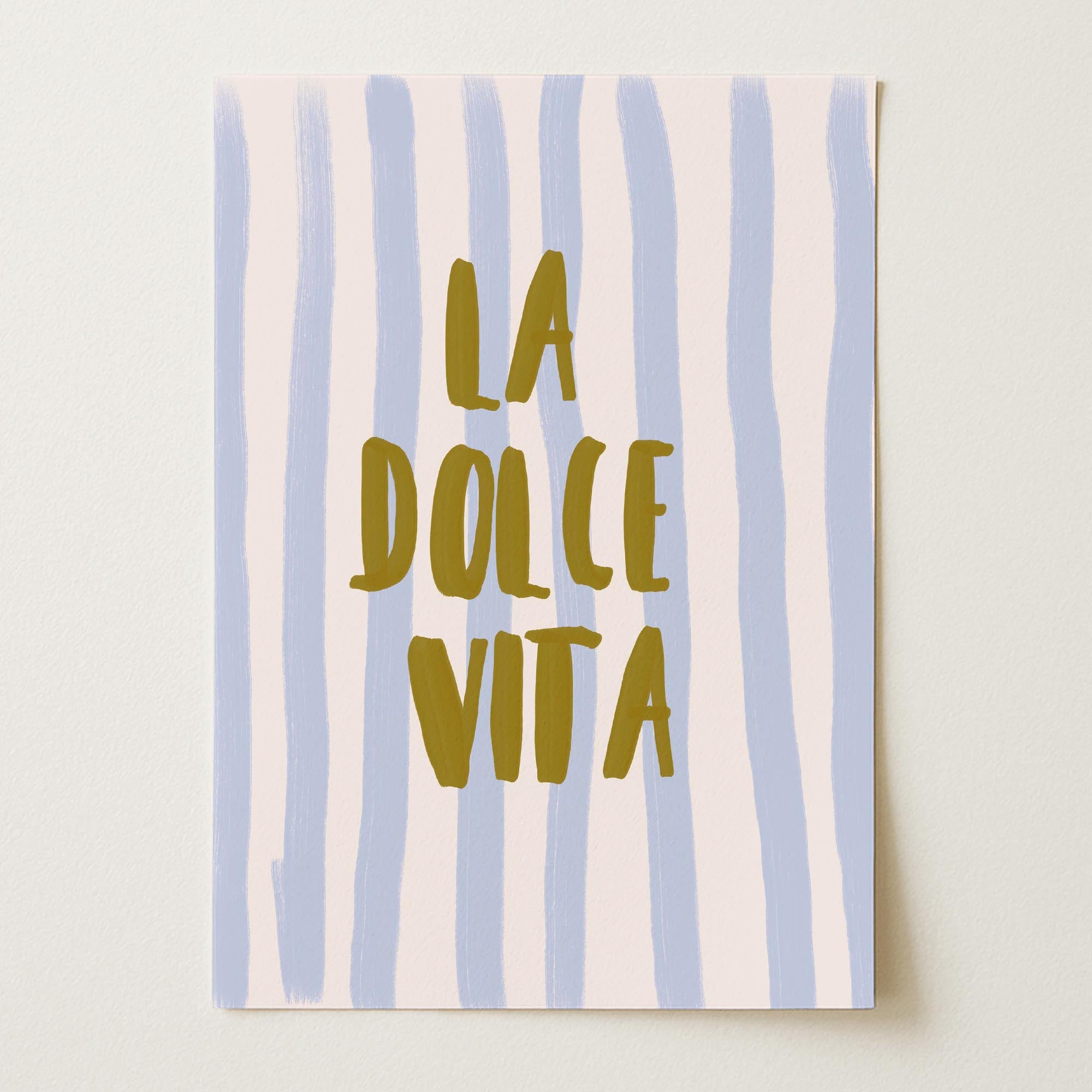 Blue Stripe La Dolce Vita Typography Wall Art Print-Skudaboo