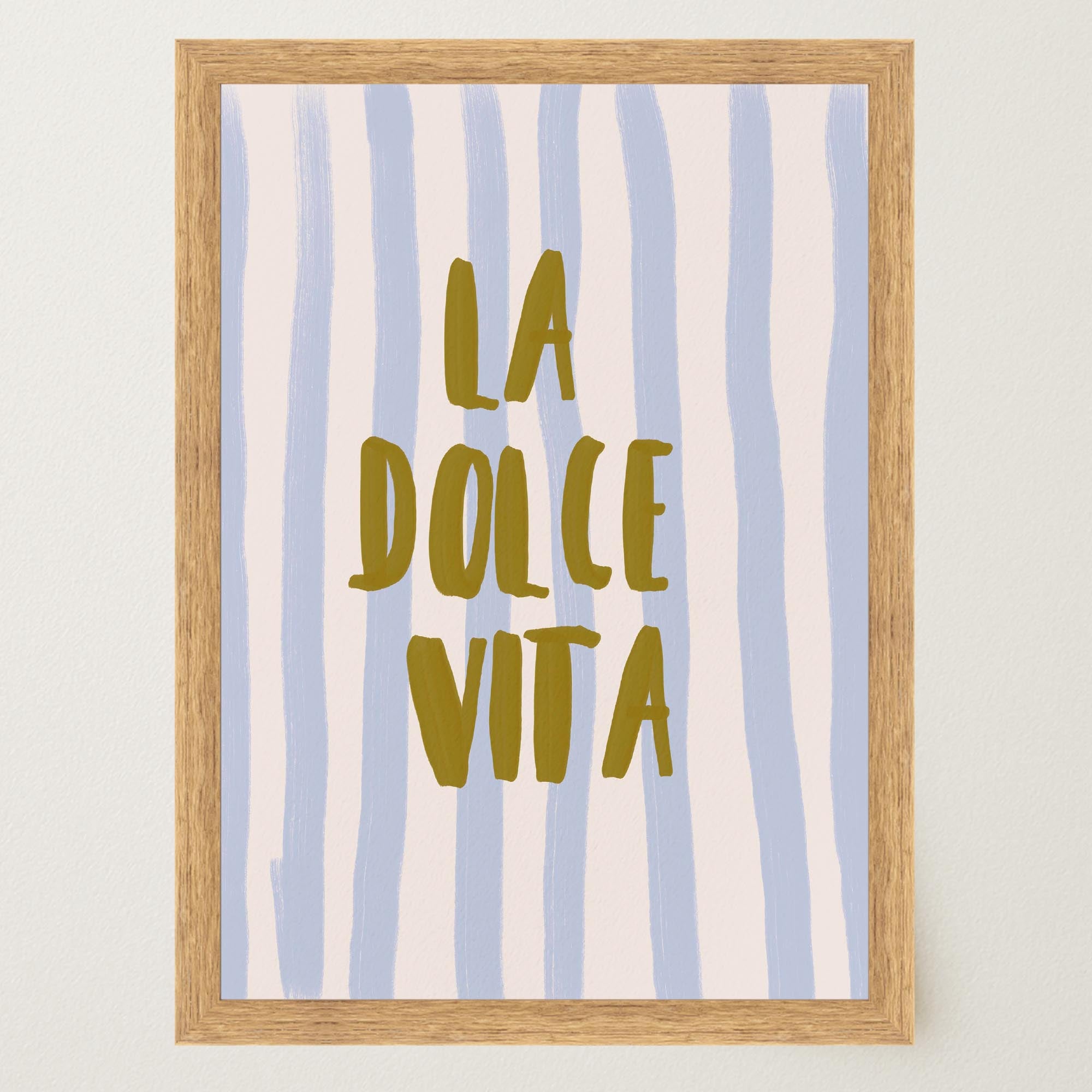 Blue Stripe La Dolce Vita Typography Wall Art Print-Skudaboo
