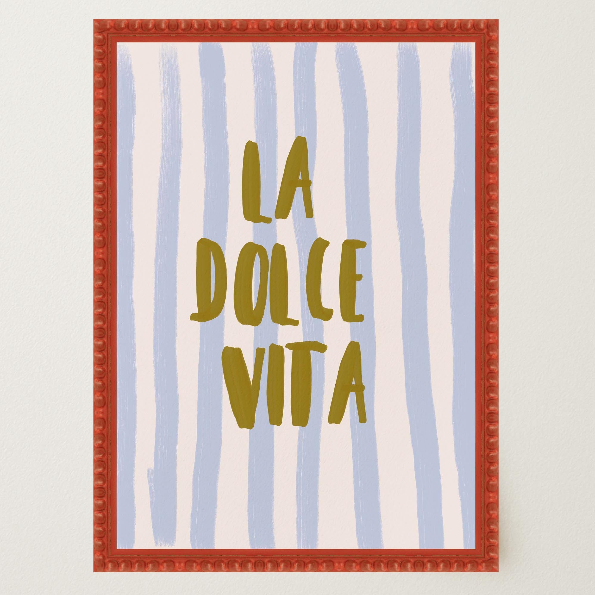 Blue Stripe La Dolce Vita Typography Wall Art Print-Skudaboo