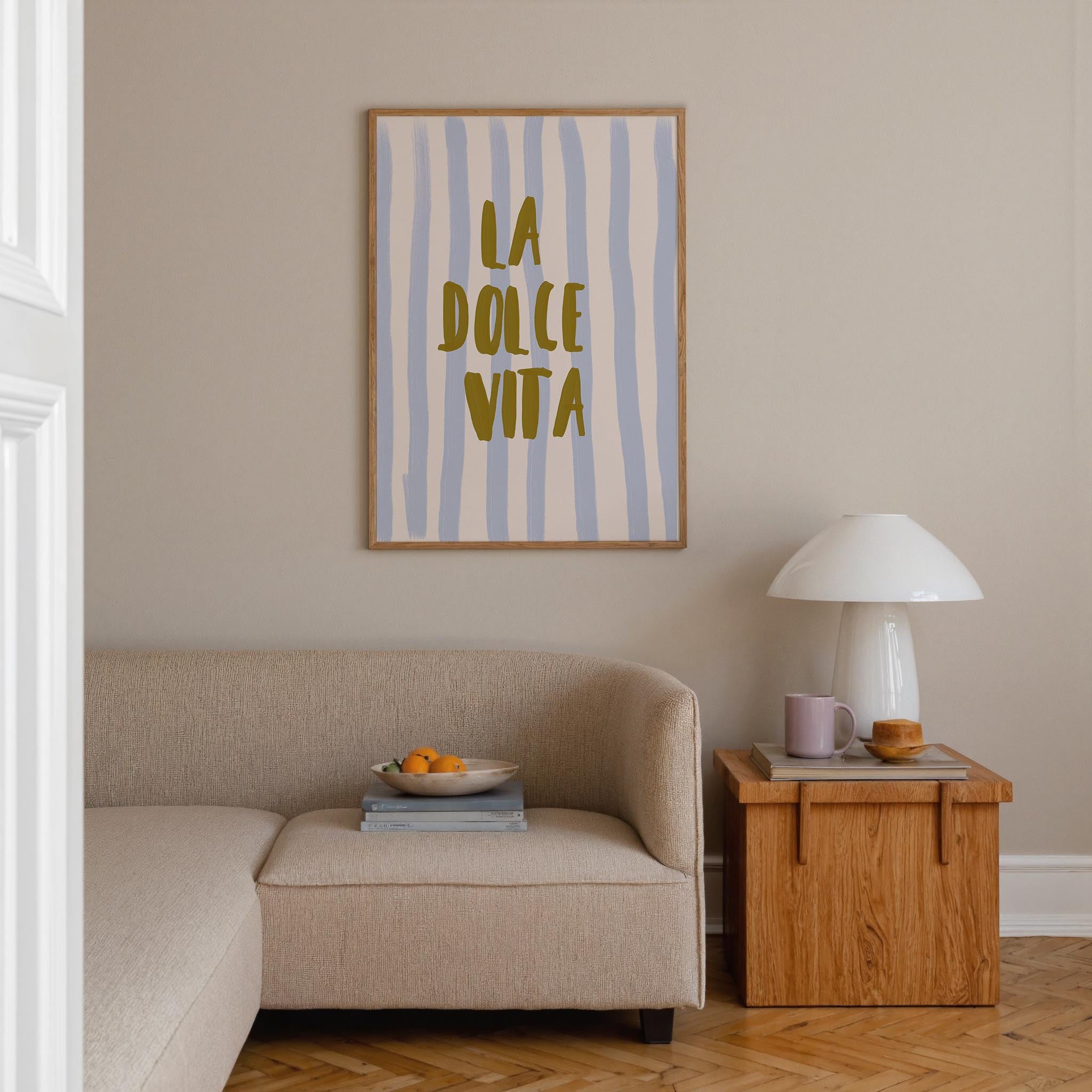 Blue Stripe La Dolce Vita Typography Wall Art Print-Skudaboo