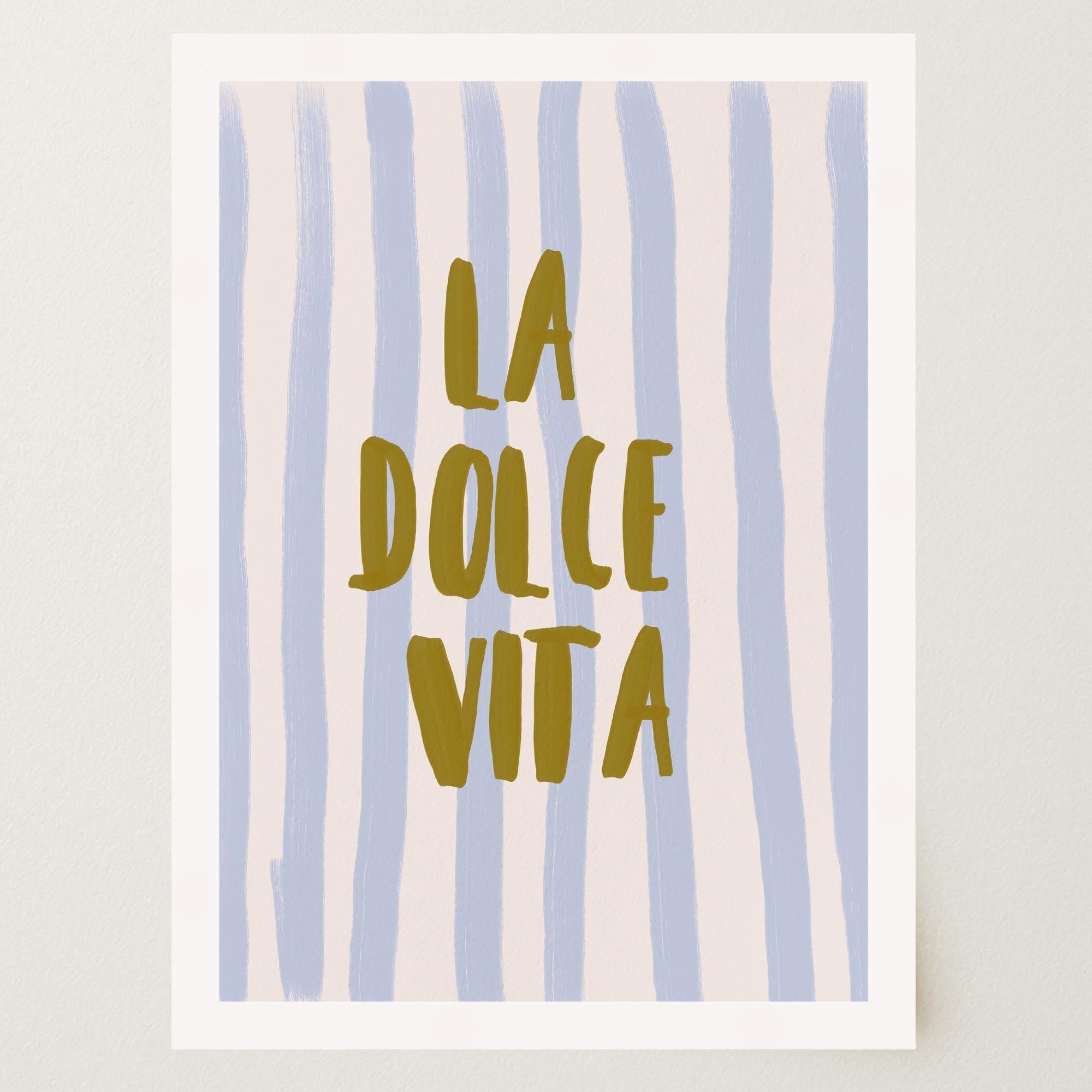 Blue Stripe La Dolce Vita Typography Wall Art Print-Skudaboo