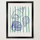 Blue Stripe Coastal Seashell Line Art Print-Skudaboo
