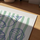 Blue Stripe Coastal Seashell Line Art Print-Skudaboo