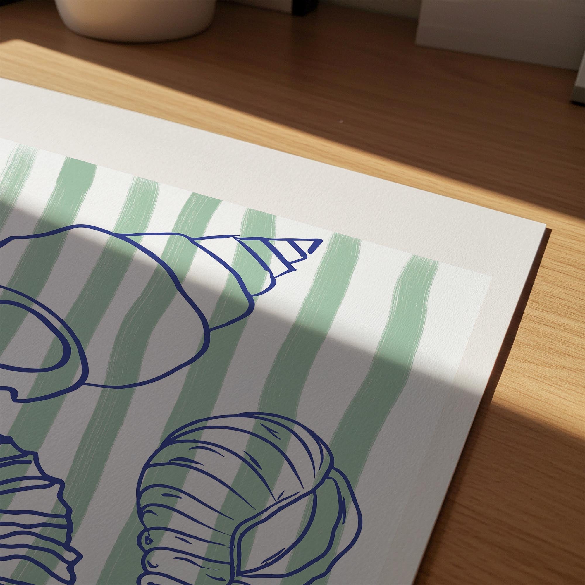 Blue Stripe Coastal Seashell Line Art Print-Skudaboo