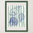 Blue Stripe Coastal Seashell Line Art Print-Skudaboo
