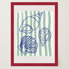 Blue Stripe Coastal Seashell Line Art Print-Skudaboo