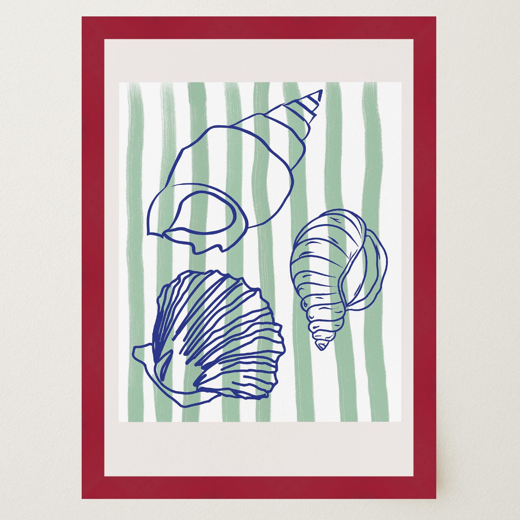Blue Stripe Coastal Seashell Line Art Print-Skudaboo