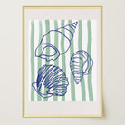 Blue Stripe Coastal Seashell Line Art Print-Skudaboo