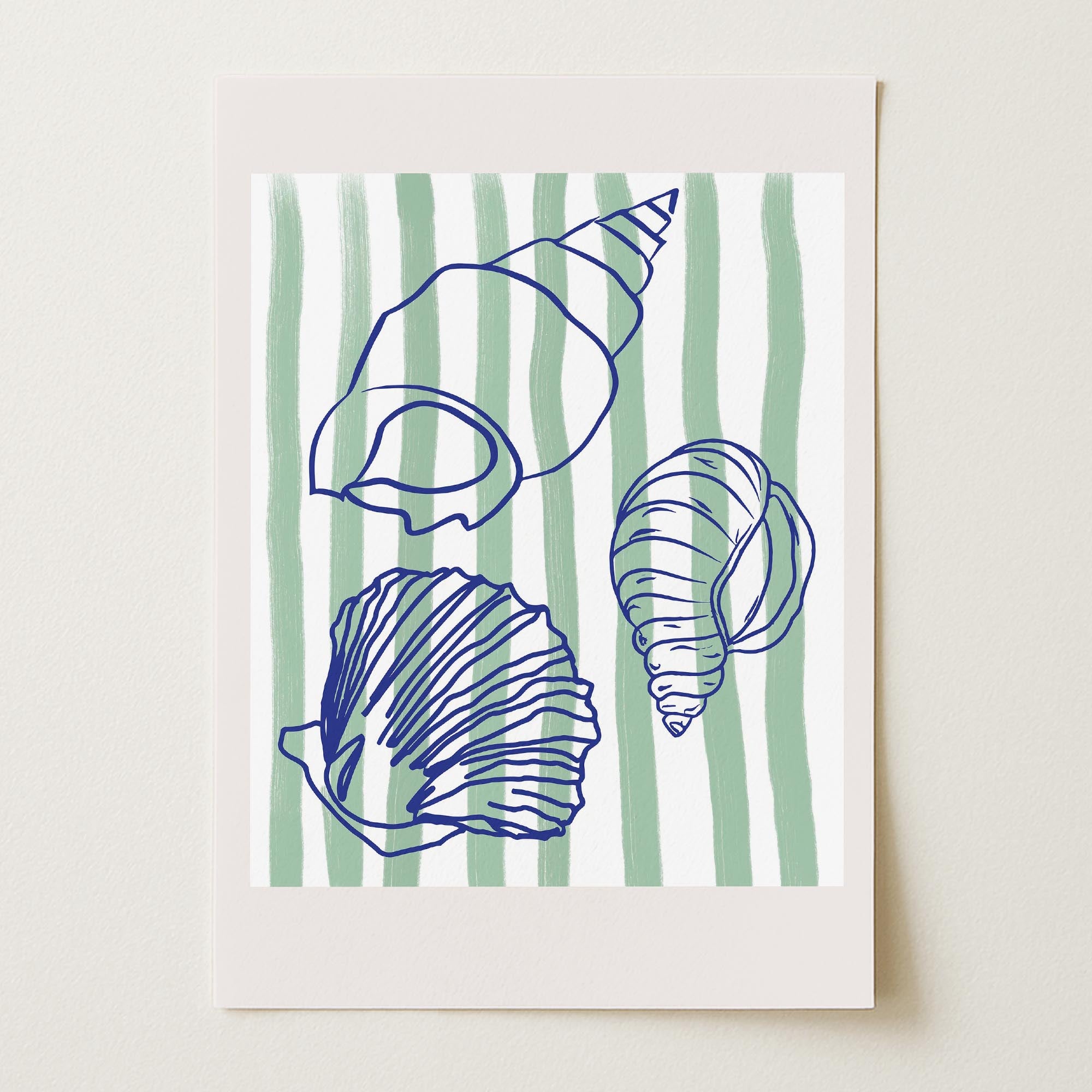 Blue Stripe Coastal Seashell Line Art Print-Skudaboo