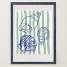 Blue Stripe Coastal Seashell Line Art Print-Skudaboo