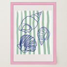 Blue Stripe Coastal Seashell Line Art Print-Skudaboo