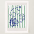 Blue Stripe Coastal Seashell Line Art Print-Skudaboo
