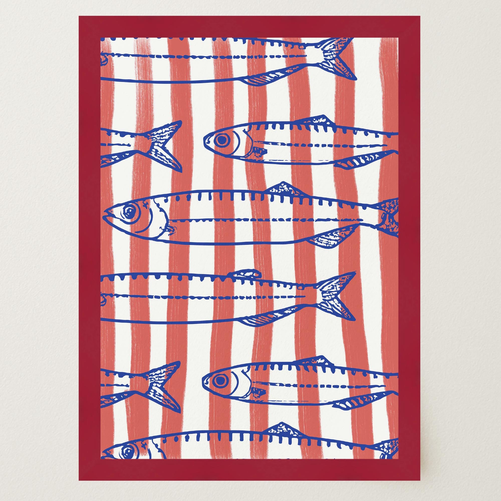 Red Stripe Sardines Wall Art Print-Skudaboo