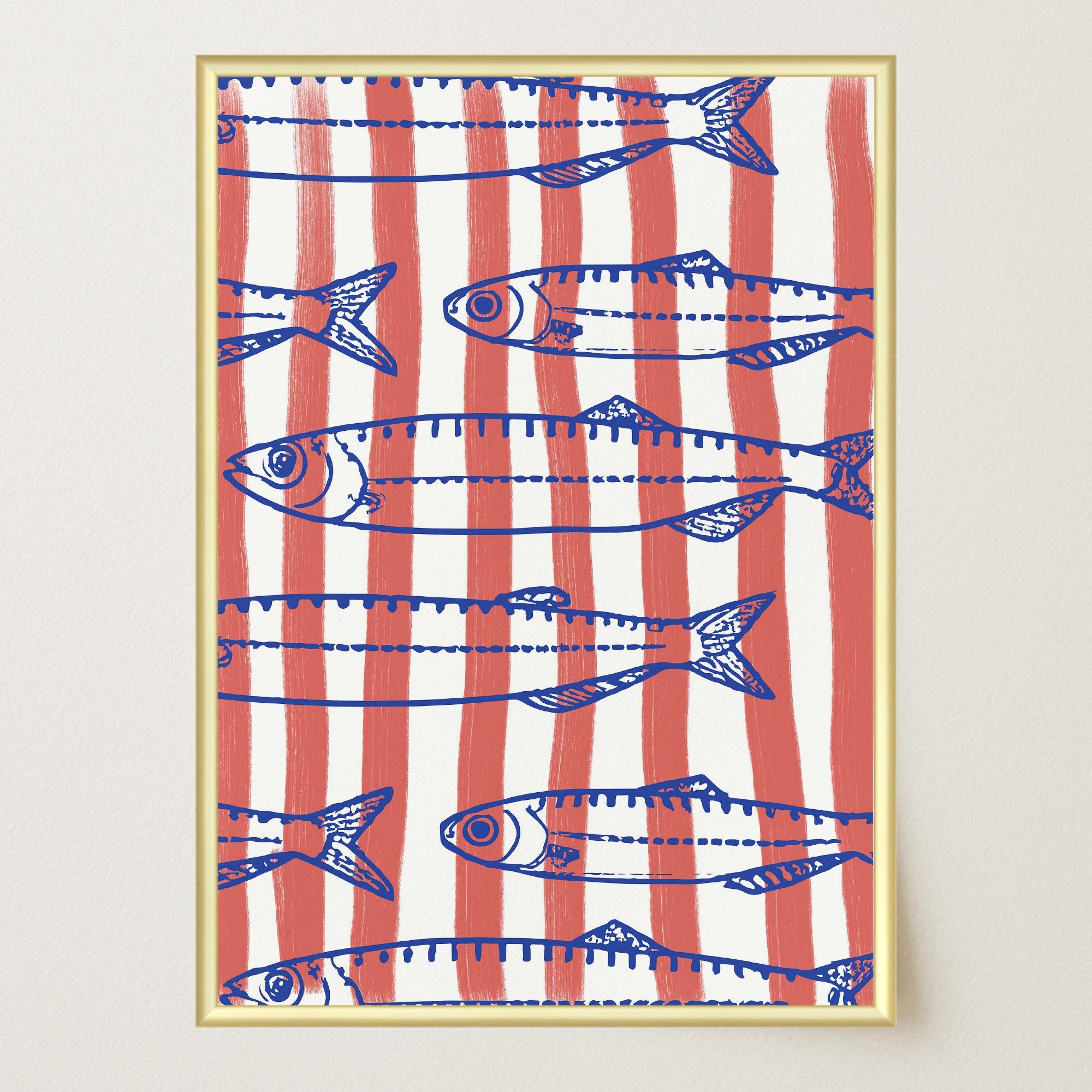Red Stripe Sardines Wall Art Print-Skudaboo
