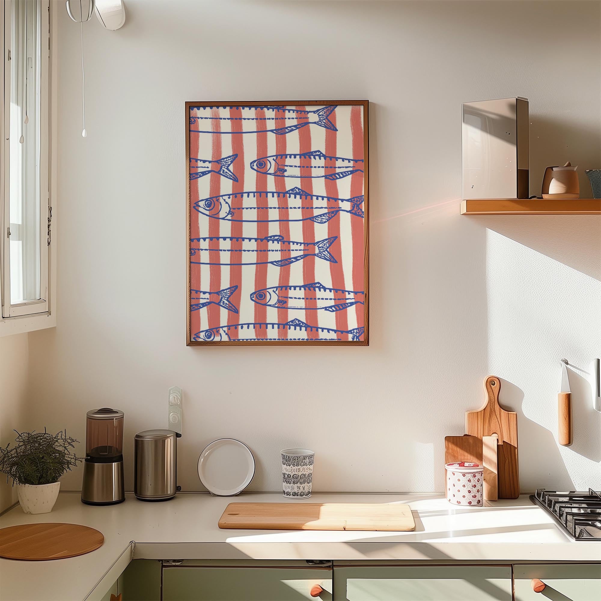 Red Stripe Sardines Wall Art Print-Skudaboo